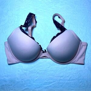 Soma Embraceable Push Up Lace Trim Pastel Pink with Black 34B Great Used Cond.